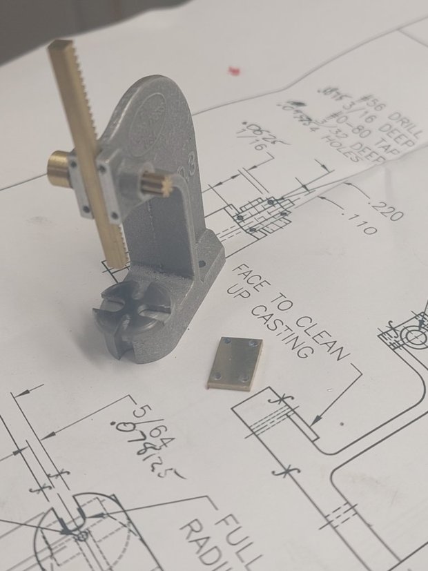 A picture of a partially-completed model of an arbor press